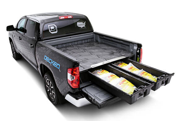 Decked pickup bed organizer